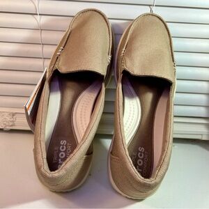 Crocs Walu II Triple Comfort Canvas Loafer Flats Khaki Women’s Size 7 Brand New